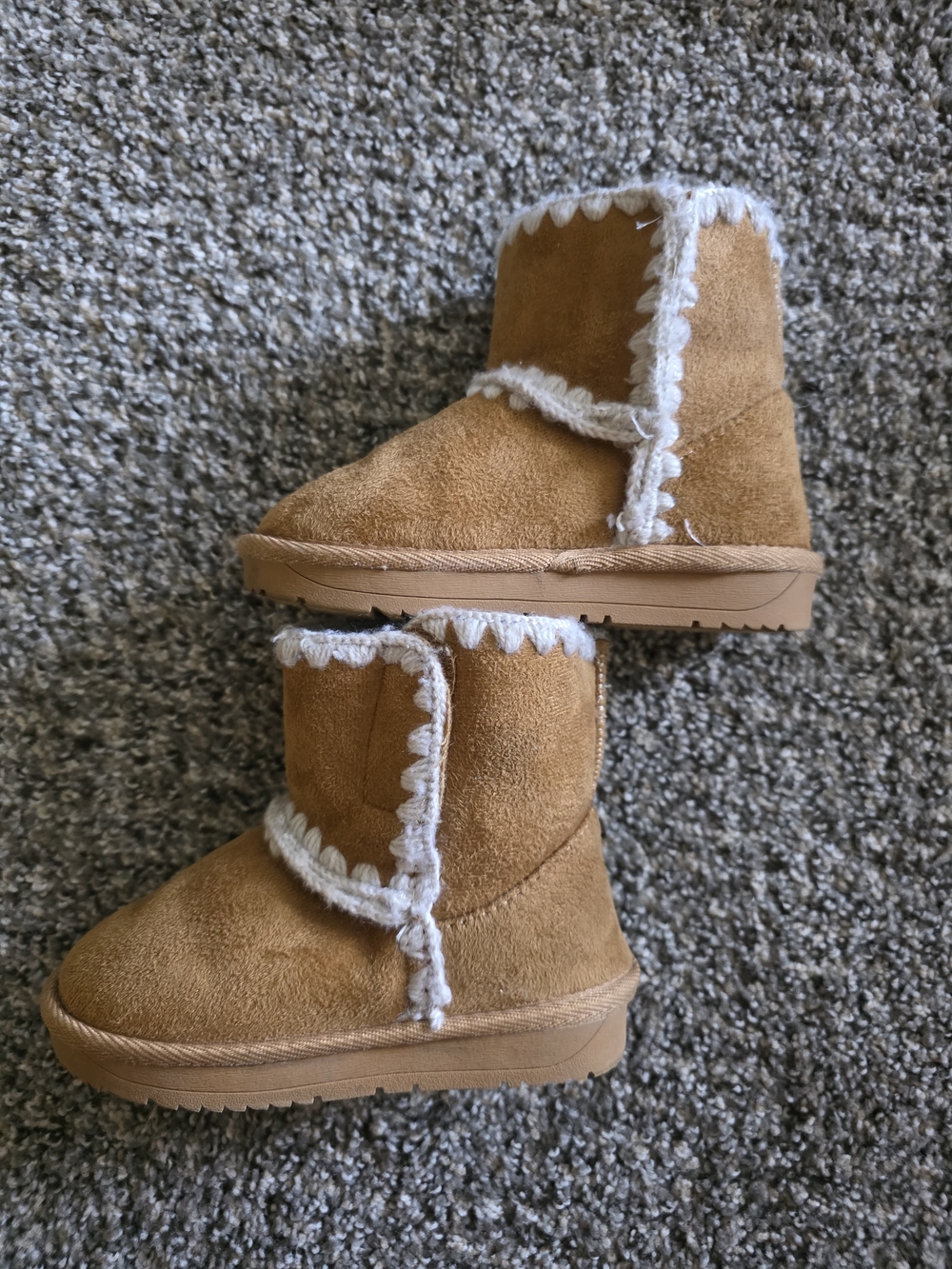 Toddler Girl Tan Suede Boot with White Trim